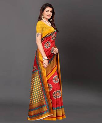 Latest Designer Cotton blend Art silk Printed saree with Blouse 2