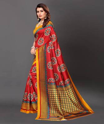 Latest Designer Cotton blend Art silk Printed saree with Blouse 3
