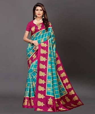 Latest Designer Cotton blend Art silk Printed saree with Blouse 1