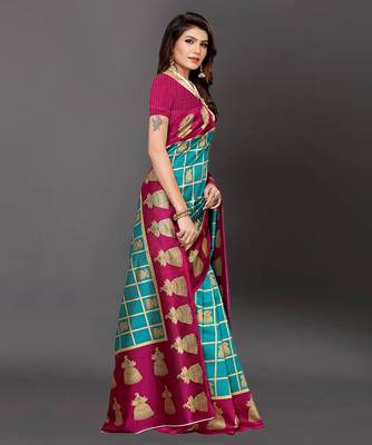 Latest Designer Cotton blend Art silk Printed saree with Blouse 2