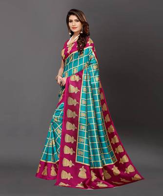 Latest Designer Cotton blend Art silk Printed saree with Blouse 3