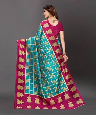 Latest Designer Cotton blend Art silk Printed saree with Blouse 4