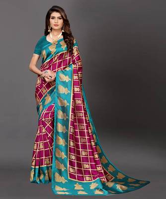Latest Designer Cotton blend Art silk Printed saree with Blouse 1
