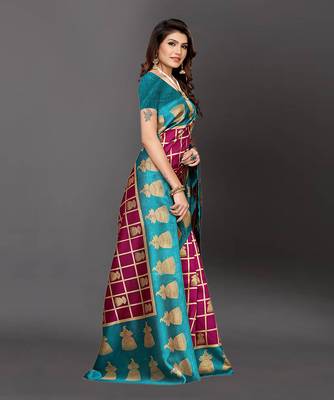 Latest Designer Cotton blend Art silk Printed saree with Blouse 2