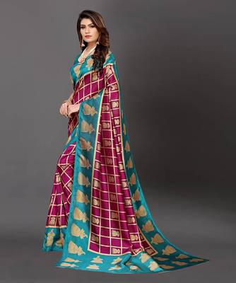 Latest Designer Cotton blend Art silk Printed saree with Blouse 3