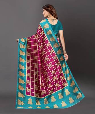 Latest Designer Cotton blend Art silk Printed saree with Blouse 4