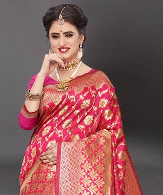 Latest Designer Jacquard Banarasi silk Woven  saree with Blouse 4