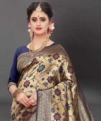Latest Designer Jacquard Banarasi silk Woven  saree with Blouse 4
