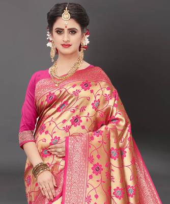 Latest Designer Jacquard Banarasi silk Woven  saree with Blouse 4