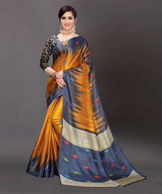 Latest Designer Cotton blend Art silk Printed saree with Blouse 1