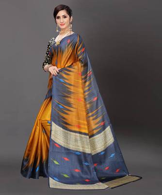 Latest Designer Cotton blend Art silk Printed saree with Blouse 2