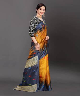 Latest Designer Cotton blend Art silk Printed saree with Blouse 3