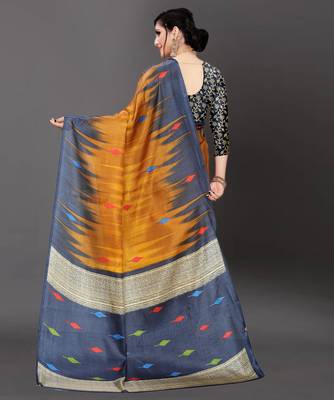 Latest Designer Cotton blend Art silk Printed saree with Blouse 4