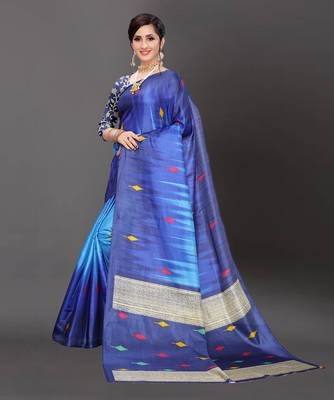 Latest Designer Cotton blend Art silk Printed saree with Blouse 2