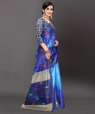 Latest Designer Cotton blend Art silk Printed saree with Blouse 3