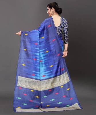 Latest Designer Cotton blend Art silk Printed saree with Blouse 4