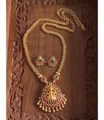 Beautiful Gold Tone Ruby Green Lakshmi Designer Necklace Set Dj31285