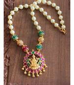 Beautiful Gold Plated Ruby Emerald Pearl Lakshmi Designer Necklace Dj20329