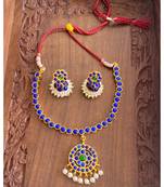 Beautiful Gold Plated Blue Green Temple Necklace Set Dj18163