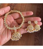 Beautiful Gold Tone White Cz South Indian Style Necklace Set Dj28346