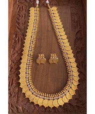 Beautiful Antique Pearl Lakshmi Designer Long Coin Haar Set Dj29516 1