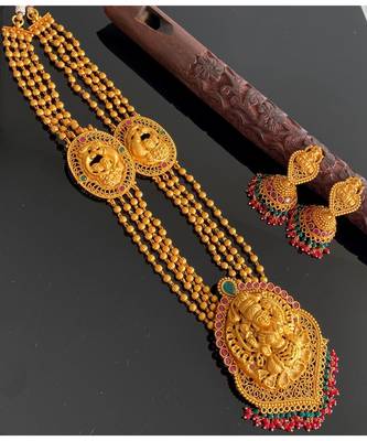 Awesome matte finish Ruby-Emerald multilayer Lakshmi haar set -DJ10574 1