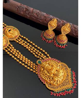 Awesome matte finish Ruby-Emerald multilayer Lakshmi haar set -DJ10574 2