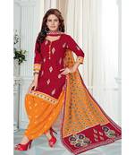 Red Printed  Cotton Unstitched Salwar Kameez