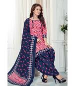 Pink Printed  Cotton Unstitched Salwar Kameez