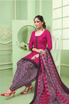 Pink Printed  Cotton Unstitched Salwar Kameez