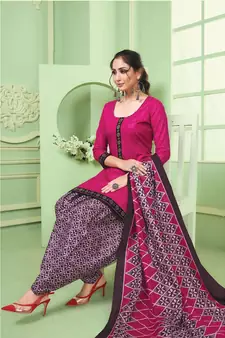 Pink Printed  Cotton Unstitched Salwar Kameez