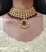 Maroon Kundan Choker Necklace