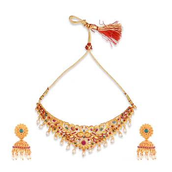 Antique Gold Temple Choker Necklace Set 4