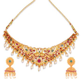 Antique Gold Temple Choker Necklace Set 1