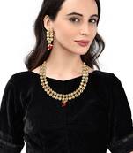 Gold Tone Traditional Kundan & Pearls Necklace Set For Women