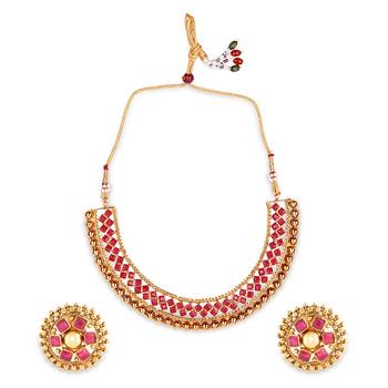 Red Stone Studded Metallic Necklace Sets 3