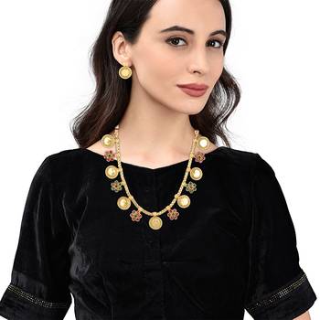 Gold Plated Coin and Flower Designer Necklace Set For Women 2
