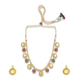 Gold Plated Coin and Flower Designer Necklace Set For Women 3
