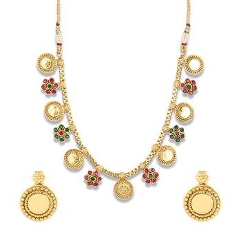 Gold Plated Coin and Flower Designer Necklace Set For Women 4