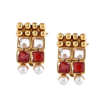 Gold Plated Red and White Stone Studded Necklace Set 5