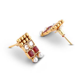 Gold Plated Red and White Stone Studded Necklace Set 6