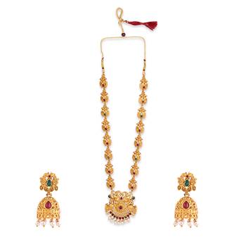 Red & Green Stone Studded Temple Jewellery Necklace Sets 2