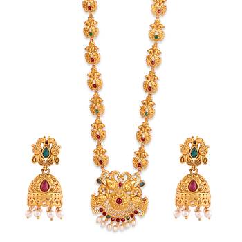 Red & Green Stone Studded Temple Jewellery Necklace Sets 3