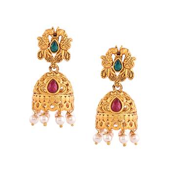 Red & Green Stone Studded Temple Jewellery Necklace Sets 4