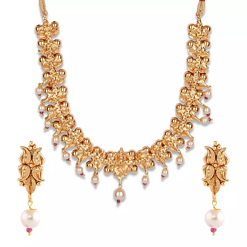 Gold Plated Designer Flower Necklace Set