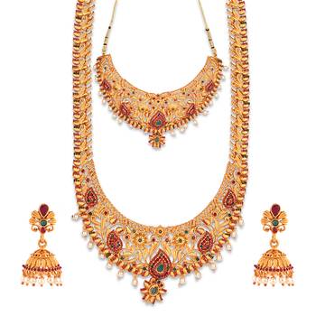 Gold Plated South Indian Temple Necklace Set For Women 3