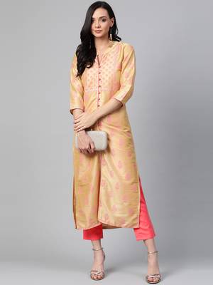 Gold woven cotton ethnic-kurtis 5