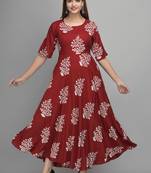 Jaipur Fashion Mode Womens Rayon Printed Anarkali Gown (Wine)