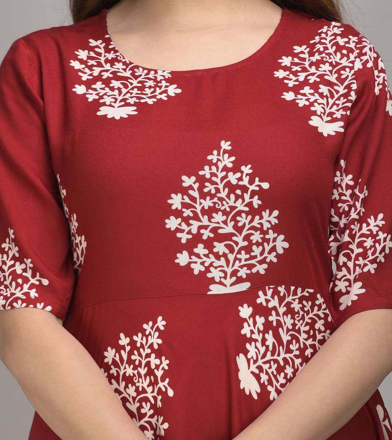 Jaipur Fashion Mode Womens Rayon Printed Anarkali Gown (Wine)