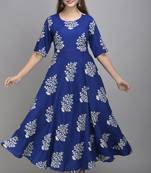 Jaipur Fashion Mode Womens Rayon Printed Anarkali Gown (Royal Blue)
